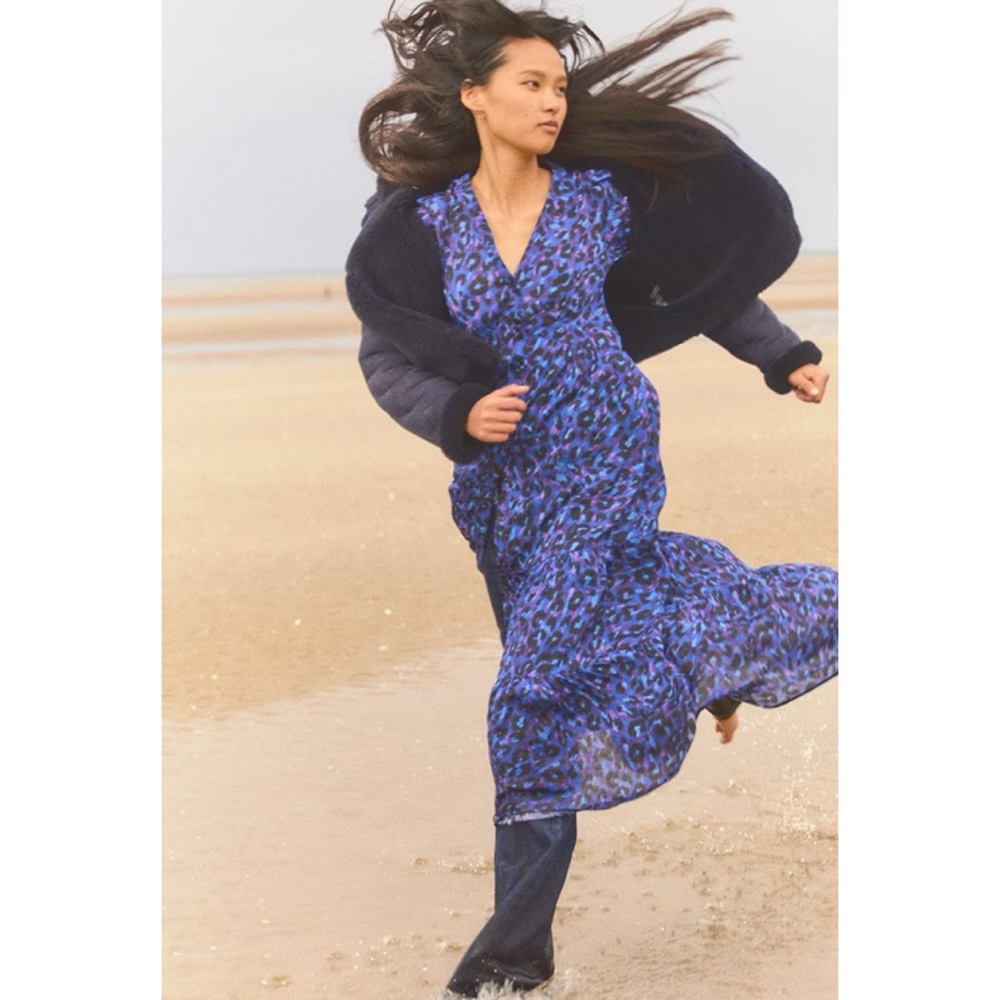 ba&sh Blue Wrap Tie Front Maxi Dress